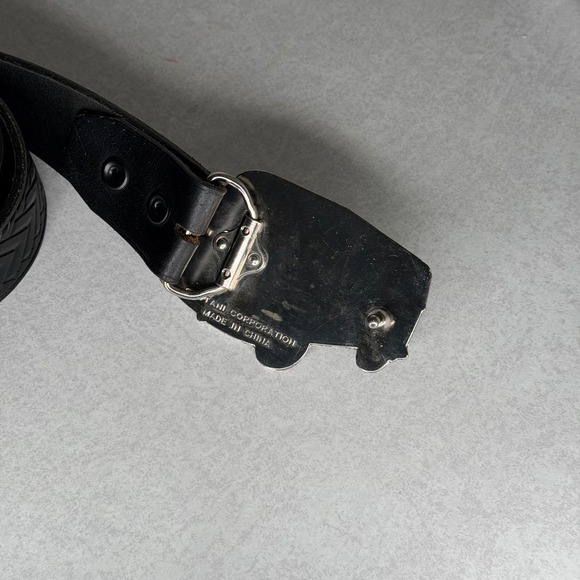 Vintage Black Leather Belt VW Bus Hippie Buckle Sz‎ 32 Funky Unique - Picture 2 of 6